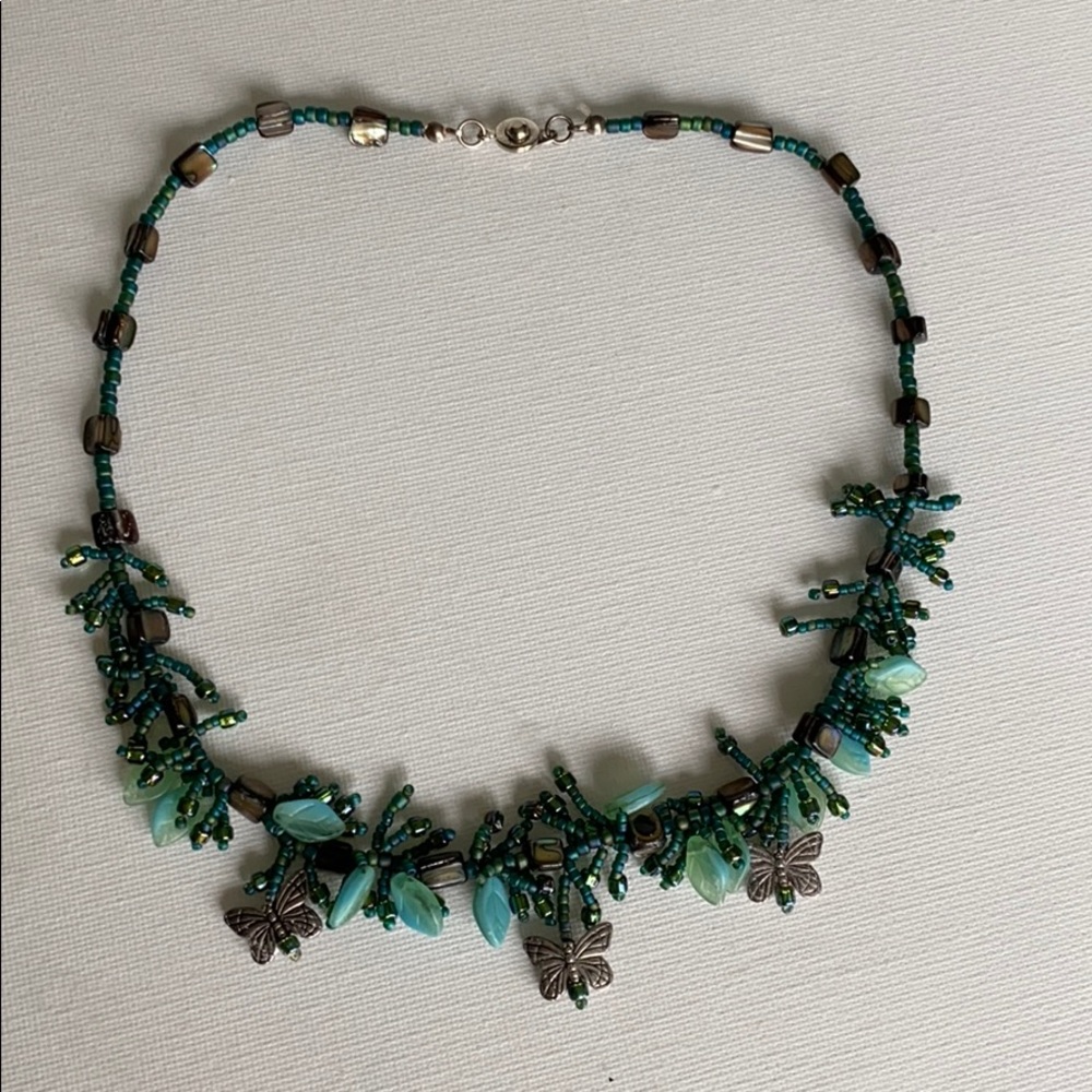 Artisan Hand Beaded Butterfly Necklace